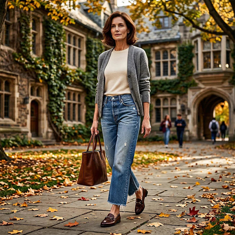 Ella | Retro Cropped Straight Jeans med Høj Talje