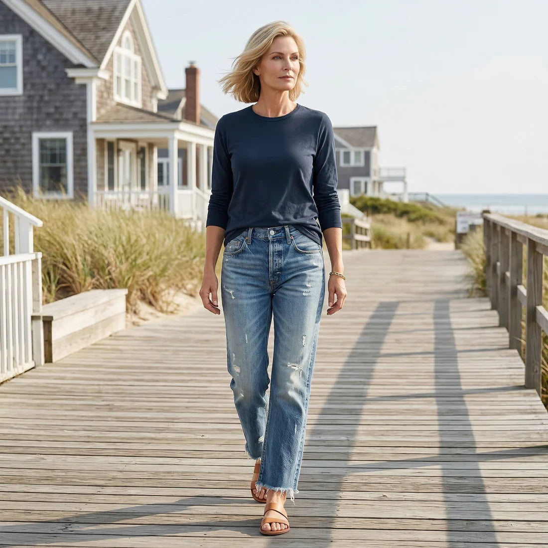 Ella | Retro Cropped Straight Jeans med Høj Talje