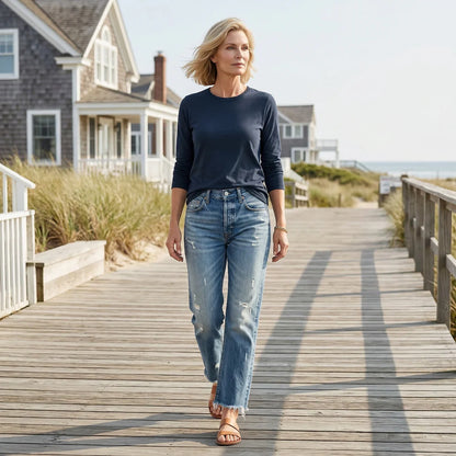 Ella | Retro Cropped Straight Jeans med Høj Talje